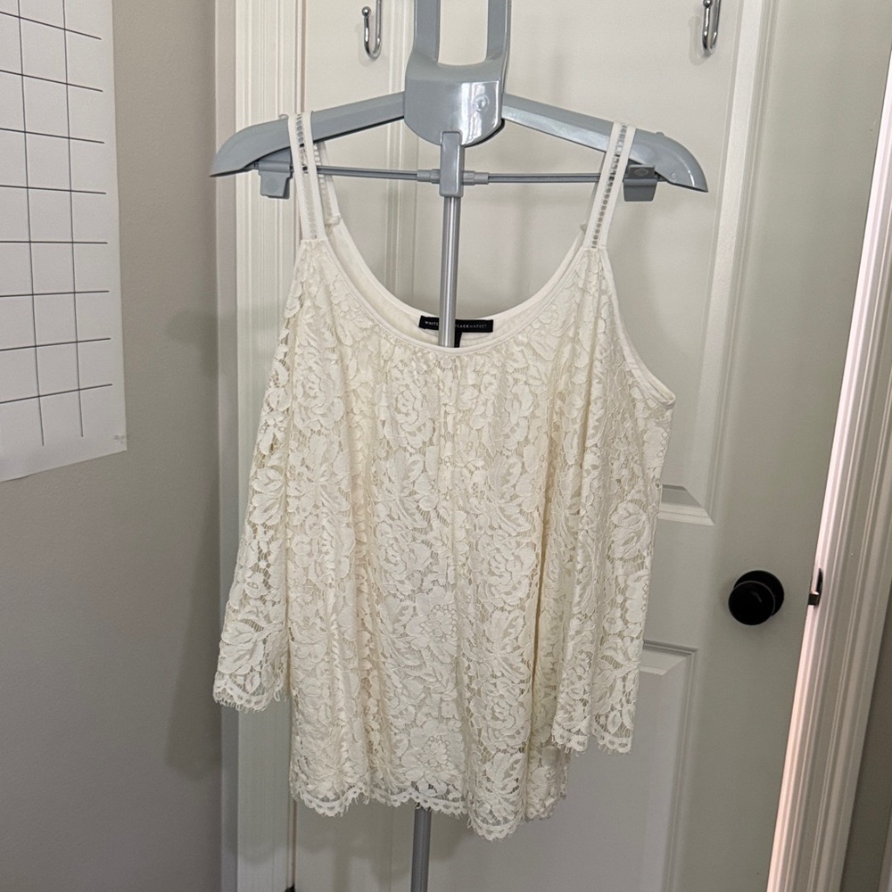 White House Black Market Cream Lace Cold-Shoulder Blouse